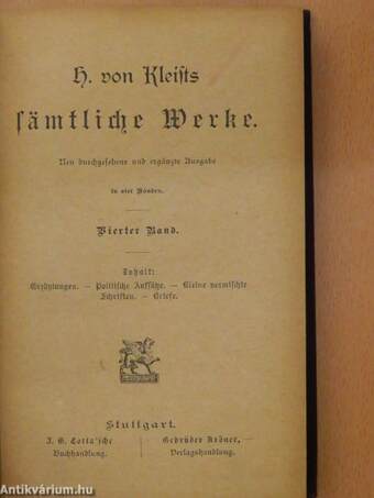 H. von Kleists sämtliche Werke in vier Bänden IV. (gótbetűs) (töredék)