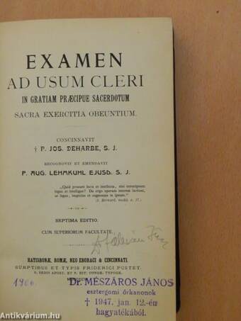 Examen ad usum cleri in gratiam praecipue sacerdotum sacra exercitia obeuntium