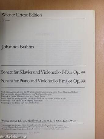 Sonate für Klavier und Violoncello F-Dur Op. 99/Sonata for Piano and Violoncello F-Dur Op. 99