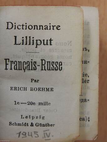 Dictionnaire Lilliput Francais-Russe (minikönyv)