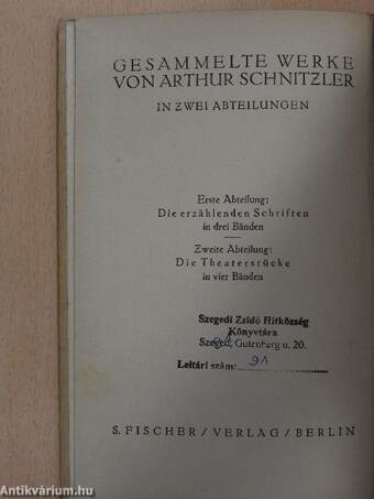 Erzählende Schriften von Arthur Schnitzler I.