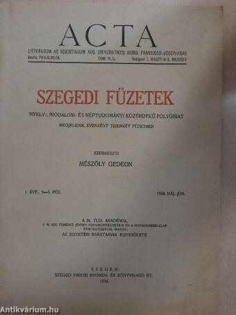 Szegedi Füzetek 1934. május-június