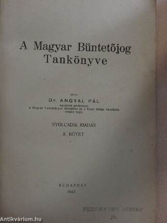 A Magyar Büntetőjog Tankönyve II. (töredék)