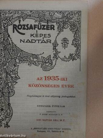 Rózsafüzér képes naptár az 1935-iki közönséges évre