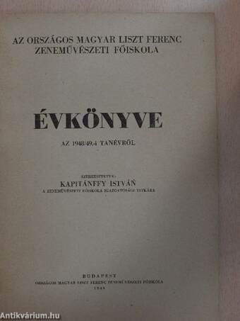 Az Országos Magyar Liszt Ferenc Zeneművészeti Főiskola Évkönyve az 1948/49.-i tanévről