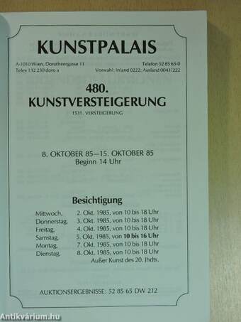 Dorotheum Kunstpalais 480. Kunstversteigerung 8-15. Oktober 1985