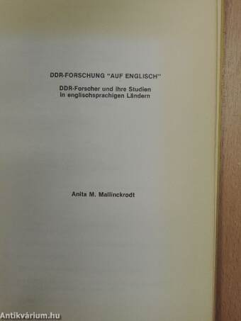 DDR-Forschung "auf englisch"