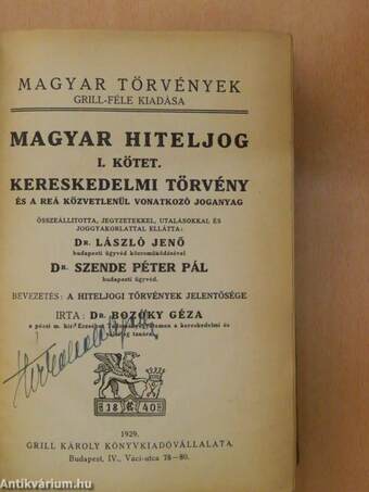 Magyar hiteljog I.