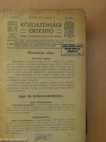 Közgazdasági Értesítő 1910. (nem teljes évfolyam)