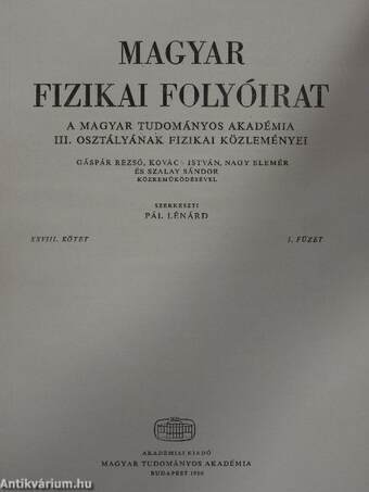 Magyar Fizikai Folyóirat XXVIII. kötet 1. füzet