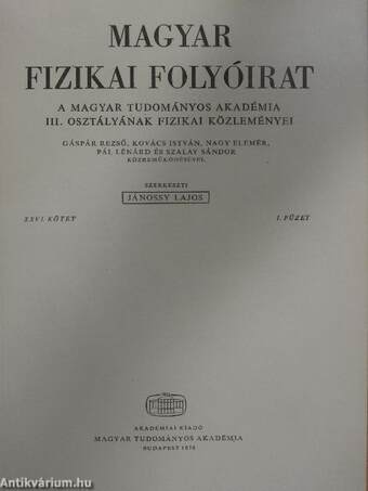 Magyar Fizikai Folyóirat XXVI. kötet 1-6. füzet