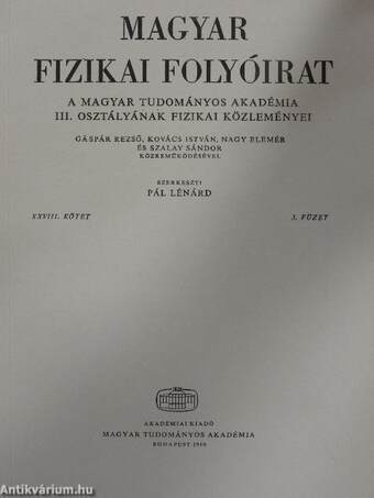 Magyar Fizikai Folyóirat XXVIII. kötet 3. füzet