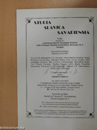 Studia Slavica Savariensia 1995/1-2.