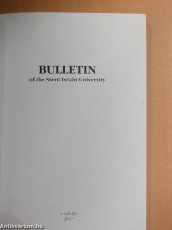 Bulletin of the Szent István University 2007