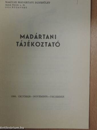 Madártani tájékoztató 1980. október-november-december