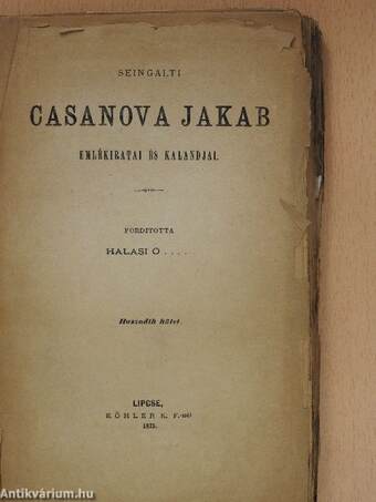 Seingalti Casanova Jakab emlékiratai és kalandjai 20. (töredék)(rossz állapotú)