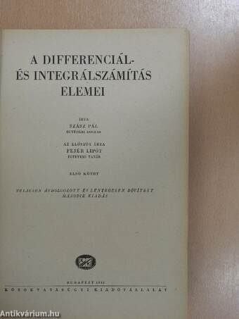 A differenciál- és integrálszámítás elemei I-II.