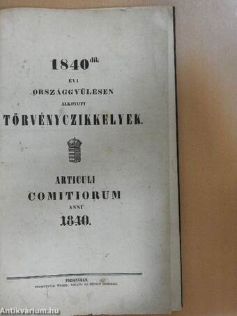 1840dik évi országgyülésen alkotott törvényczikkelyek