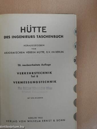 Hütte - Des Ingenieurs Taschenbuch Verkehrstechnik B/Vermessungstechnik (töredék)