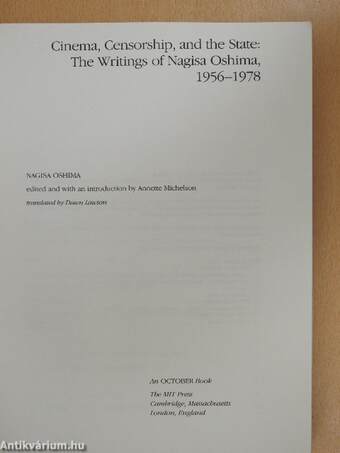 Cinema, Censorship and the State: The Writings of Nagisa Oshima, 1956-1978