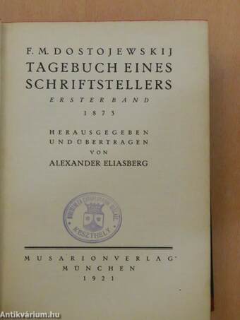 Tagebuch eines Schriftstellers I.