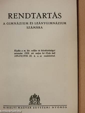 Rendtartás a gimnázium és leánygimnázium számára