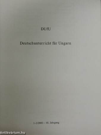 DUfU Deutschunterricht für Ungarn 1-2/2003