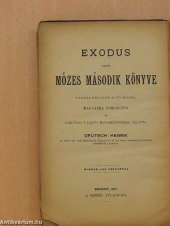 Exodus vagyis Mózes második könyve (rossz állapotú)