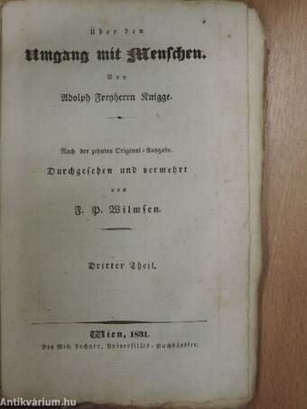 Über den Umgang mit Menschen I-III. (gótbetűs) (rossz állapotú)