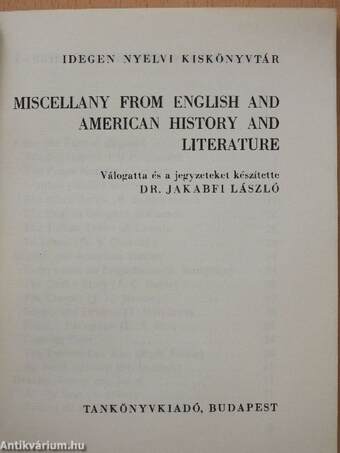 Miscellany from English and American History and Literature