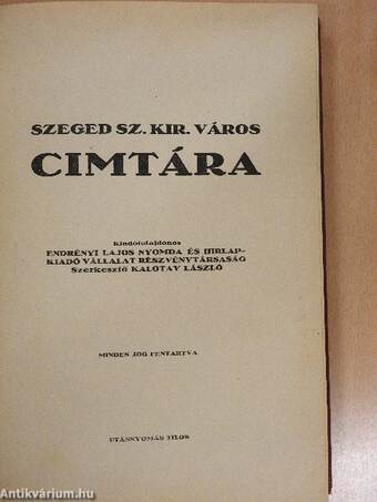 Szeged sz. kir. város cimtára 1930