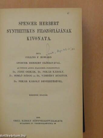 Spencer Herbert synthetikus filozófiájának kivonata