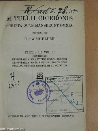 M. Tullii Ciceronis scripta quae manserunt omnia III/2. (töredék)