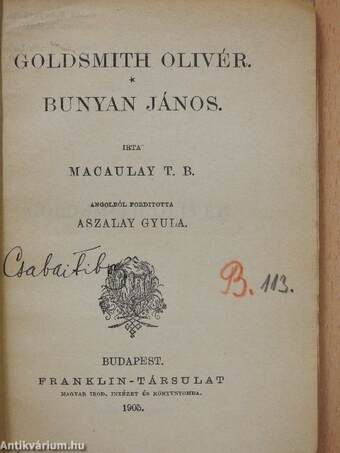 Goldsmith Olivér/Bunyan János