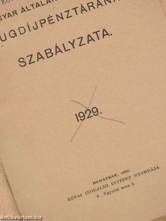 A Magyar Általános Hitelbank Nyugdíjpénztárának szabályzata 1929.