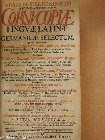 Abundantissimum cornu copiae linguae latinae et germanicae selectum I-II.