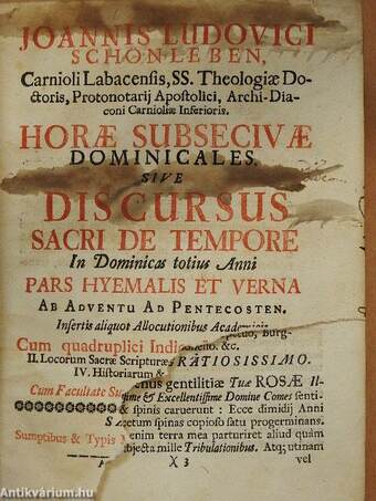 Horae subsecivae dominicales, sive discursus sacri de tempore In Dominicas totius Anni I-II.