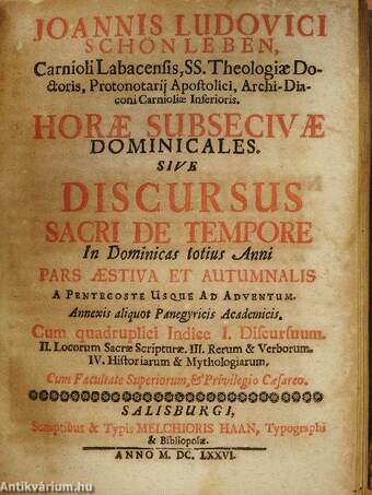 Horae subsecivae dominicales, sive discursus sacri de tempore In Dominicas totius Anni I-II.