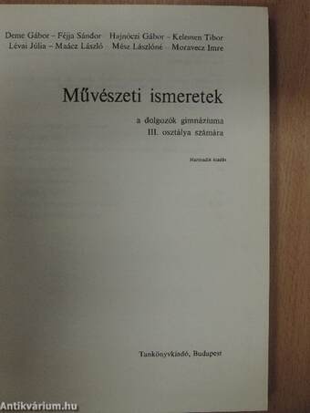 Művészeti ismeretek a dolgozók gimnáziuma III. osztálya számára