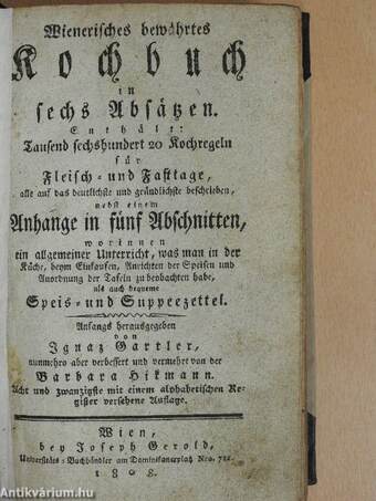 Wienerisches bewährtes Kochbuch in sechs Absätzen (gótbetűs)