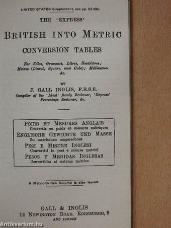 The 'Express' British into Metric Conversion Tables