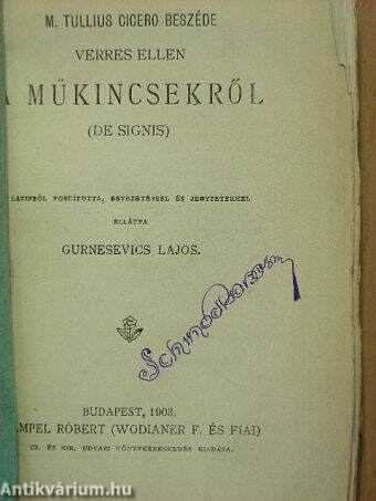 M. Tullius Cicero beszéde Verres ellen műkincsekről (De Signis)