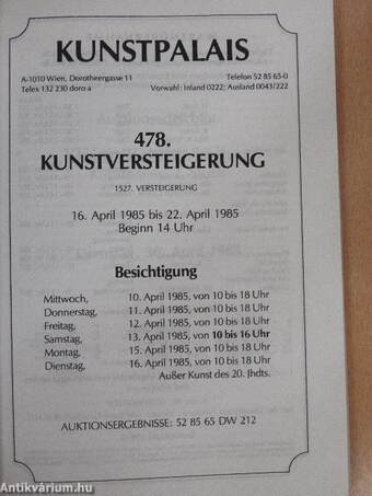 Dorotheum Kunstpalais 478. Kunstversteigerung 16. April bis 22. April 1985