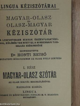 Magyar-olasz és olasz-magyar kéziszótár I.