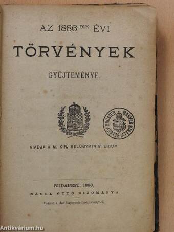 Az 1886-dik évi törvények gyüjteménye (rossz állapotú)