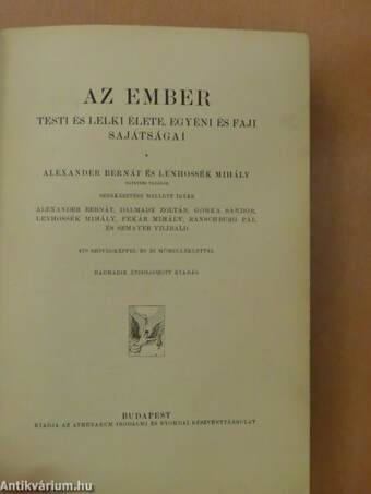 Az ember testi és lelki élete, egyéni és faji sajátságai (rossz állapotú)