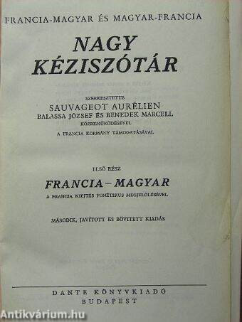 Francia-magyar és magyar-francia nagy kéziszótár I-II.