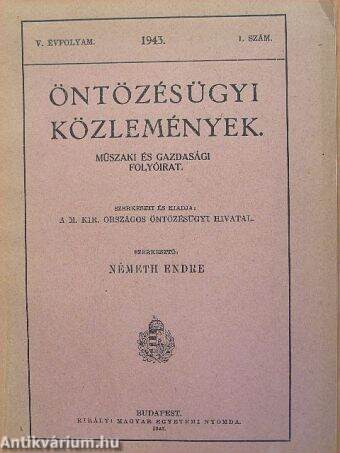 Öntözésügyi közlemények 1943/1.