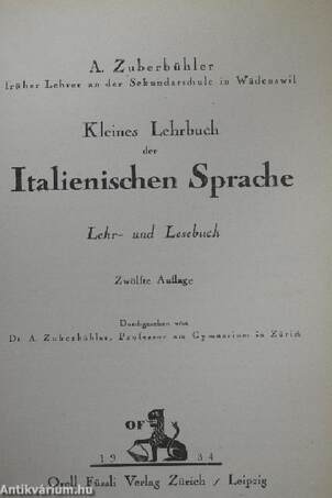 Kleines Lehrbuch der Italienischen Sprache 