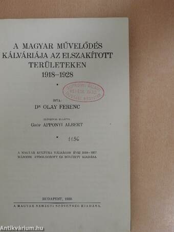 A magyar művelődés kálváriája az elszakított területeken 1918-1928